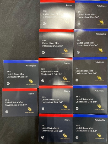 (12) 2011-2012 P and D U.S. Mint Uncirculated Coin Sets