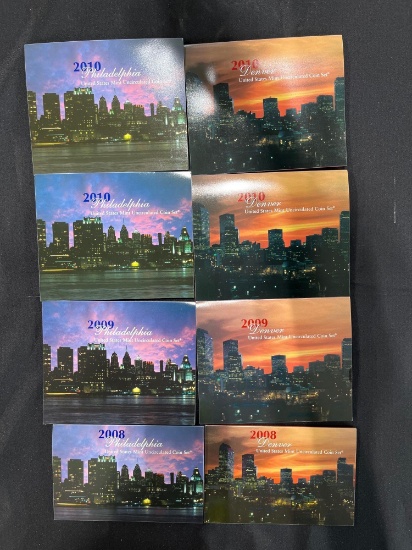 (8) 2008-2010 P and D U.S. Mint Uncirculated Coin Sets
