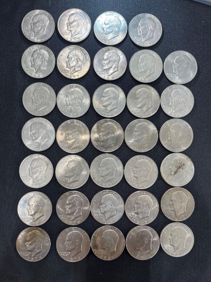 (34) 1971-1977 Eisenhower Dollar Coins