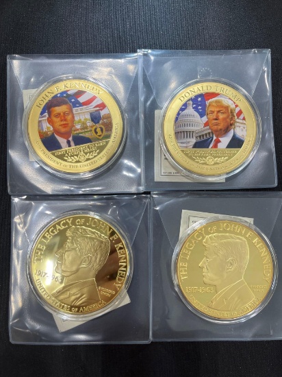 (3) John F Kennedy American Mint President Commemorative Coins / (1) Donald Trump American Mint