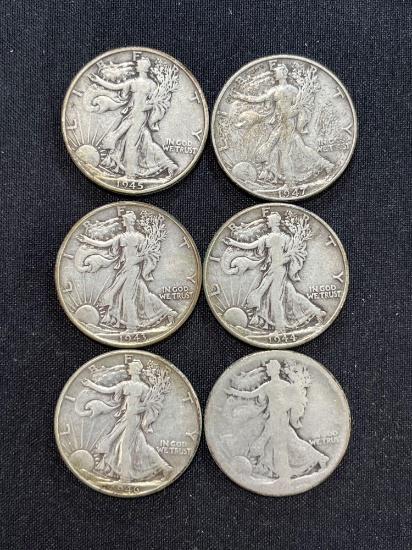 (6) 1943-1946 Walking Liberty Half Dollars