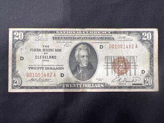 1929 Federal Reserve Bank of Cleveland Ohio 20 Dollar Bill