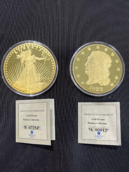 1933 Gold Layered Double Eagle, 1822 Gold Layered Capped Bust Half Eagle