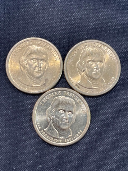 (3) Presidential Thomas Jefferson Dollar Coins