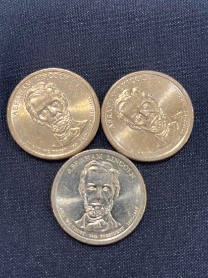 (3) Presidential Abraham Lincoln Dollar Coins