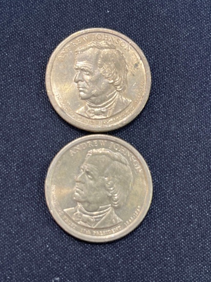 (2) Presidential Andrew Johnson Dollar Coins
