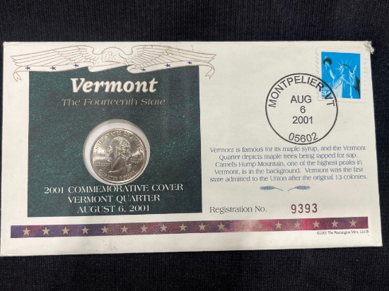 2001 Commemorative Cover Vermont Quarter
