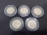 (5) Silver Franklin Half Dollars in Cases