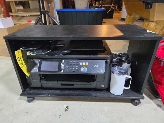 Epson workforce WF-7610 printer, stand, mugs