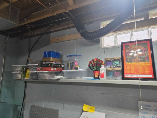 Contents of shelf, beads, thread, craft items