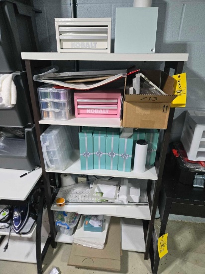 Shelf and Contents, (16) sublimation tumblers, craft items, cutter