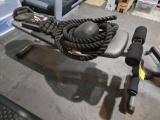 Adjustable bench, jump ropes, battle rope, body sliders