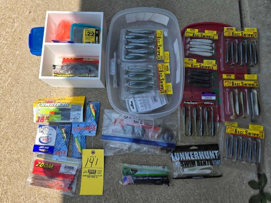 Rage swimmers, soft plastic baits, vibes, rod sleeves