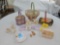 2004 Longaberger Large Whitewashed Easter Basket, 2007 Small Oval Picket Pail, & Box of Longaberger