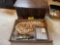 Jewelry box with costume jewelry - watches, earrings, earrings, pins