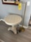 Wooden side table with floor lamp
