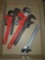 Box of Assorted Pipe Wrenches & Adjustable Wrench