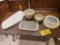 Longaberger Woven Traditions Pottery Batter Bowl, Measuring Bowl, Assortment of Plastic Lids