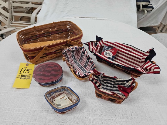 Longaberger Patriotic Basket Assortment w/ Accessories - 6 Baskets Total