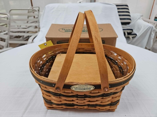NIB 1996 Longaberger Traditions Collection Community Basket w/ Protector & Accessories