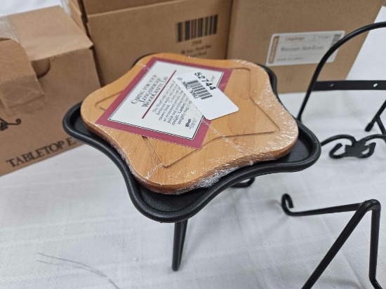 NIB Longaberger Wrought Iron Small Star Pedestal Stand, Tabletop Easel, & Round Easel