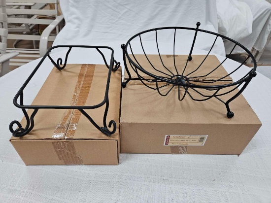 NIB Longaberger Wrought Iron Fruit Bowl & Rectangular Pedestal Stand