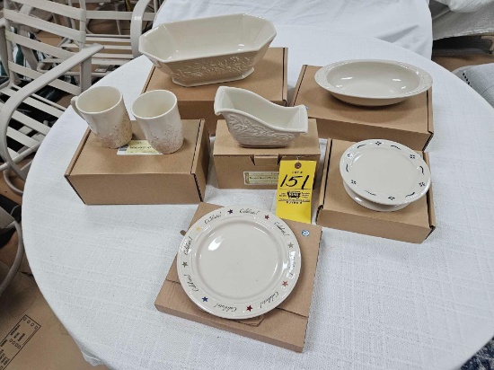 Longaberger Pottery Garland Dish, Candle Stand, Sleigh Dish, Christmas Treats Dish, Celebrate Plate,