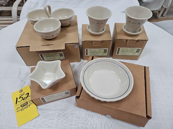 NIB Longaberger Pottery Woven Traditions Flower Pots w/ Saucers, Small Star Dish, Small Pie Plate, &