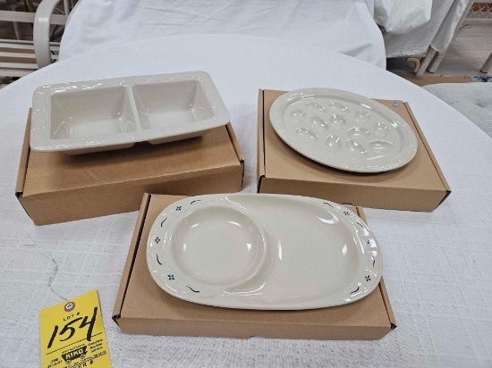 NIB Longaberger Pottery Woven Traditions Divided Dish, Soup & Sandwich Plate, & Egg Platter