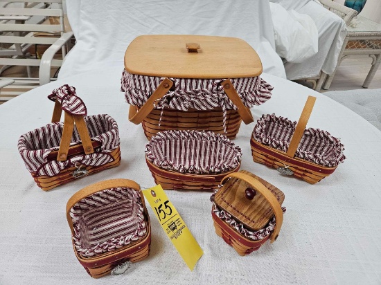 1995 Longaberger Sweetheart Getaway Basket w/ 5 Small Matching Baskets