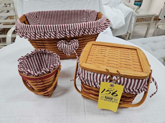 1994 Longaberger Sweetheart Forever Yours Basket & Remembrance Basket w/ Liners & Protectors