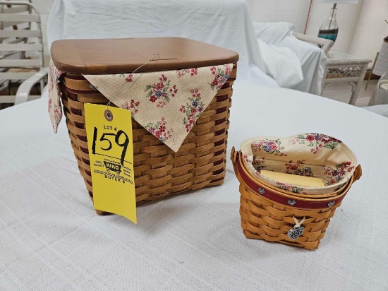 2002 Longaberger Large Sweetest Gift Sweetheart Basket & Small Matching Basket w/ Protectors,