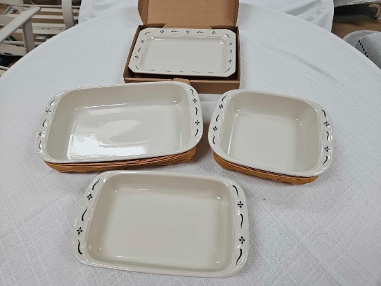 Longaberger Pottery Woven Traditions Baking Dishes w/ Baskets & 12.5 In. NIB Platter