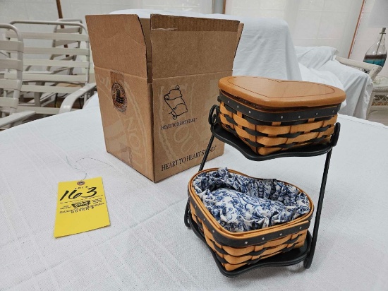Longaberger Wrought Iron Heart to Heart Stand w/ (2) 2000 Small Century Celebration Heart Baskets