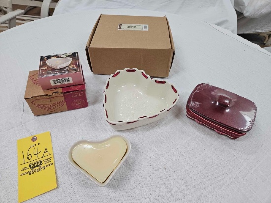 Heart Ramekin, 2004 Sweetest Heart Dish, & Small Basket w/ Candle