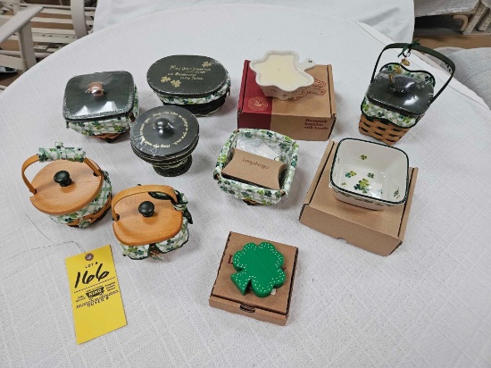 Assortment of Longaberger Saint Patrick's Day Baskets, Dishes, & Accessories