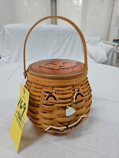 2001 Longaberger Pumpkin Patch Halloween Basket w/ Lid & Protector