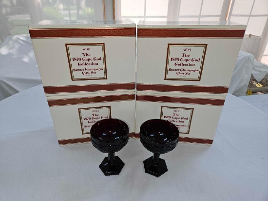 (4) Boxes of Avon 1876 Cape Cod Collection Saucer Champagne Glass Sets