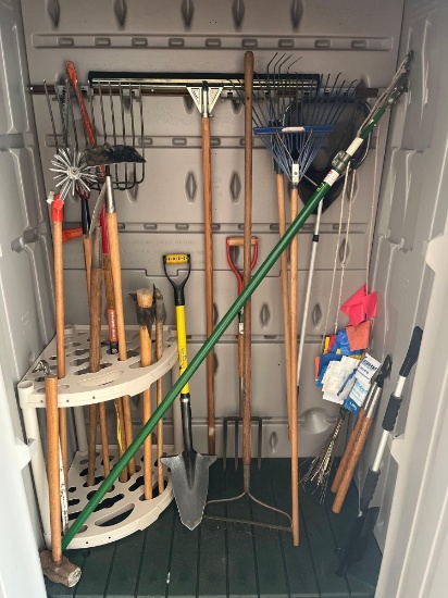 Storage Cabinet Contents - Yard Tools, Snow Shovels, Yard Markers