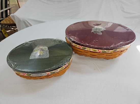 2011 Longaberger 2 Pc. Holiday Hostess Holly Berry Set w/ Liners, Lids, Protectors, & Accessories
