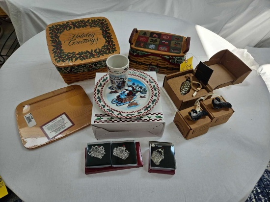 Longaberger 2002 Christmas Traditions Basket, 2001 Holiday Greetings Basket, and Santa Milk &