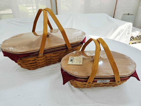 2006 Longaberger 2 Pc. Holiday Hostess Basket Set w/ Lids, Liners, & Protectors