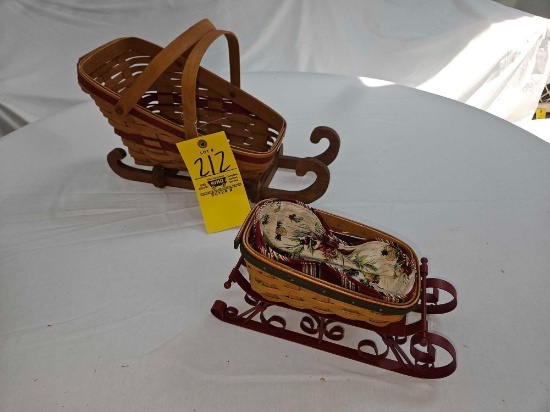1991 Longaberger Christmas Yuletide Traditions Basket w/ Wooden Sled Runners & 2007 Holiday Helpers