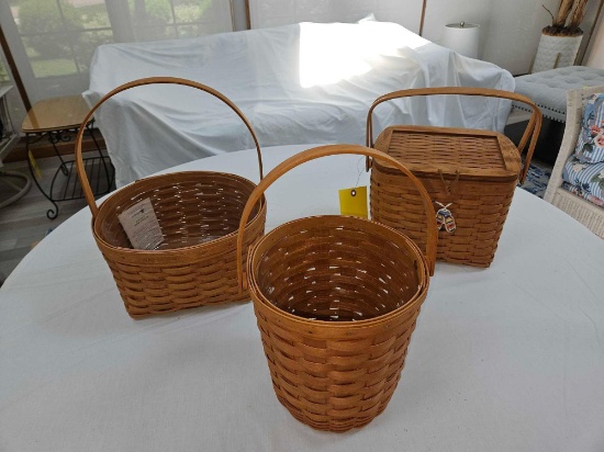 Longaberger 1995 Tall Fruit Basket, 1992 Hearthside Basket, & 1991 Remembrance Basket w/ Protectors