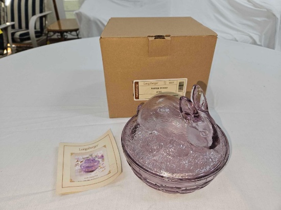 NIBs 2003 Longaberger Pottery Lavender Easter Bunny Dishes - 1 Large, 1 Small