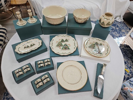 Large Box of Assorted of Avon & Lennox Christmas Pottery & Accessories