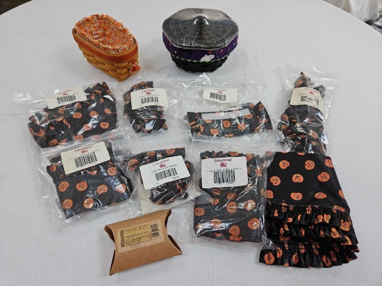 Longaberger 2009 Spider Web Basket, 1999 Candy Corn Basket and Halloween Liners