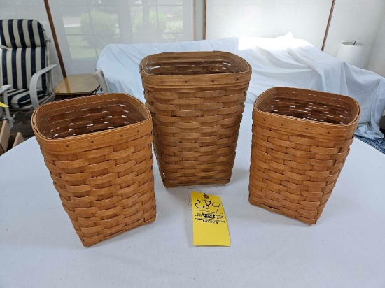3 Longaberger Waste Bin Baskets w/ Protectors