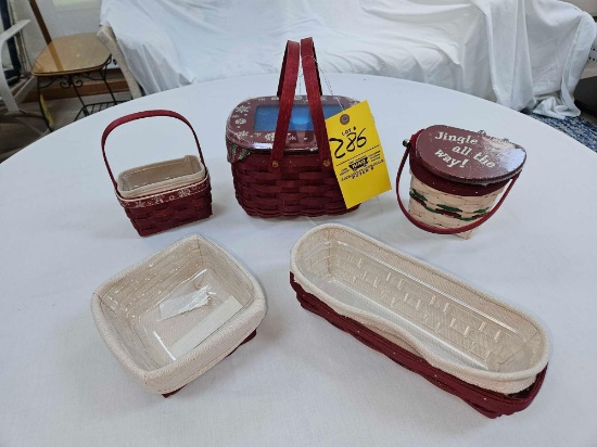 (5) Longaberger Holiday Collection Baskets w/ Liners, Lids, & Protectors