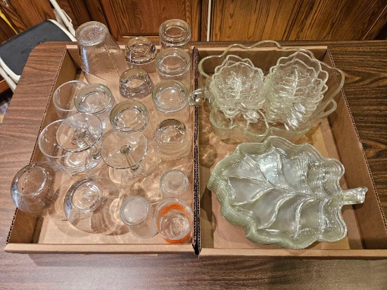 Assortment of Glasses, Leaf Dishes, Leaf Bowl